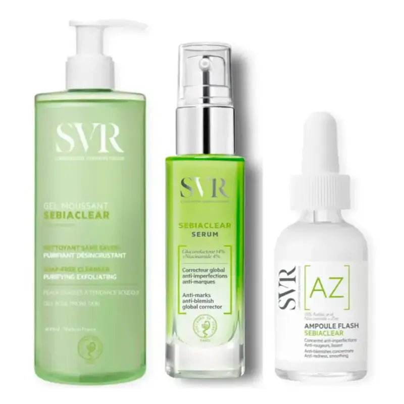 Svr Akne Breakout Routine Pack Sebiaclear Serum 30 ml + Sebiaclear Gel Mousse 400 ml + Sebiaclear Ampulle Flash, 30 ml