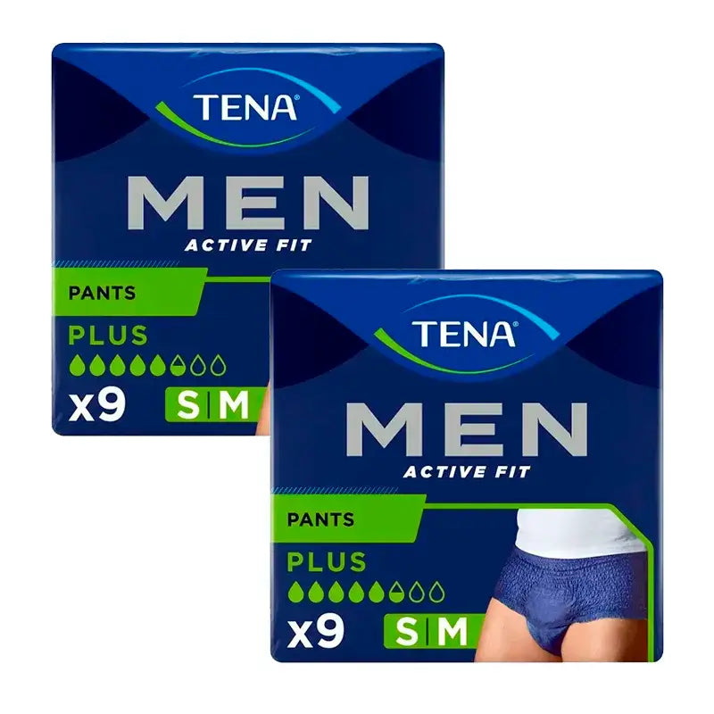 Tena Pack Herrenhosen Aktiv Größe S-M, 2 X 9 Stück.