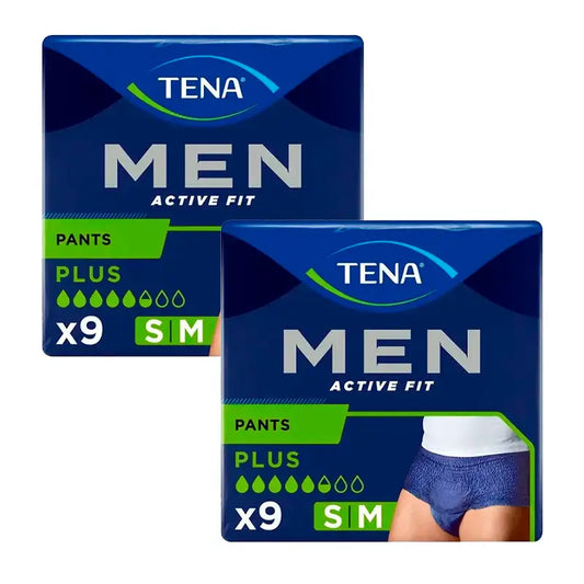 Tena Pack Herrenhosen Aktiv Größe S-M, 2 X 9 Stück.