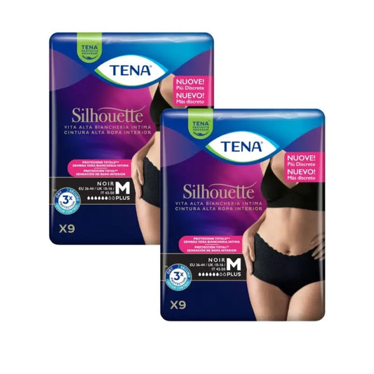 Tena Pack Silhouette Creme Plus Hohe Taille Größe M, 2 X 9 Stück
