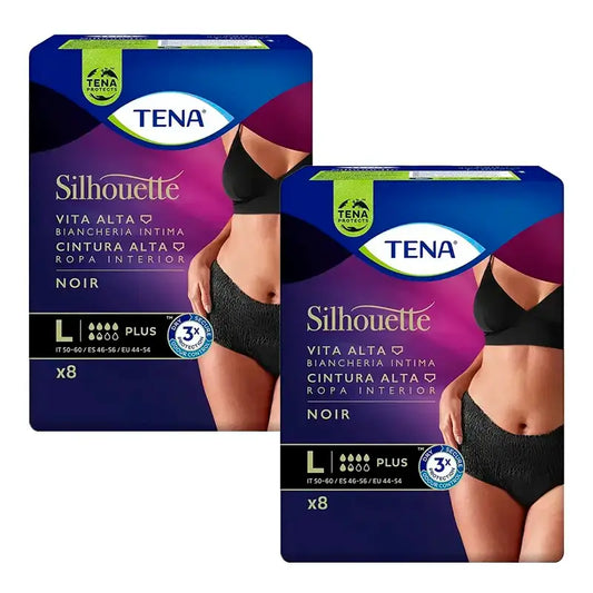 Tena Pack Silhouette Night Plus Hohe Taille Größe L, 2 X 8 Stück