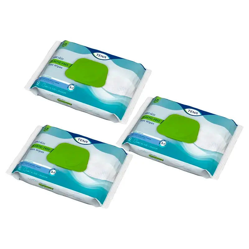 TENA ProSkin Kunststofffreie Feuchttücher 3 x 48 Stück - 1 MONAT pro Saugkraftwechsel