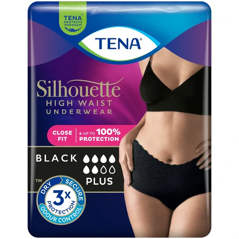 Tena Silhouette Schwarz Hohe Taille Medium , 9 Stück.