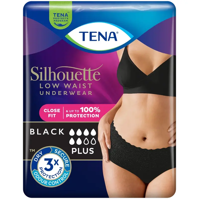 Tena Silhouette Schwarz Niedrige Taille Groß , 10 Stück