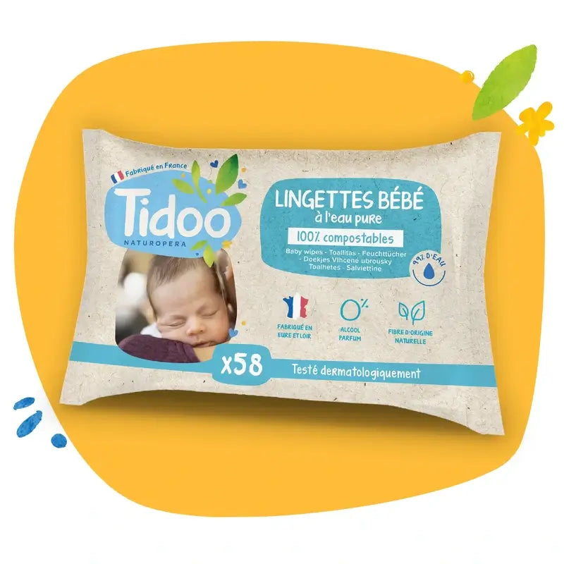 Tidoo Unparfümierte Wassertücher, 58 Stück.