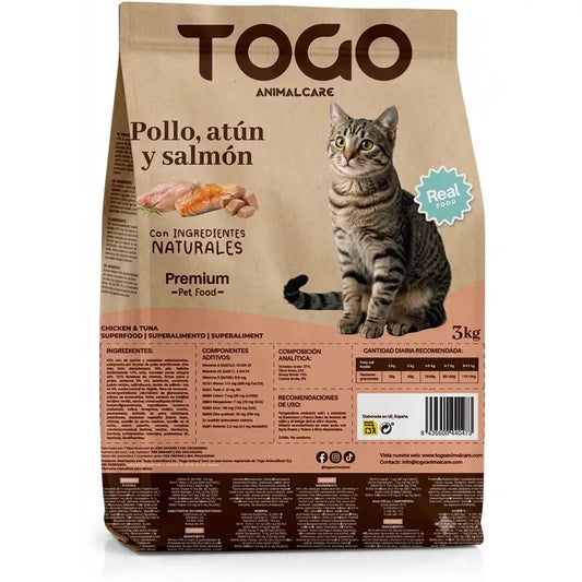 TOGO Sterilisiertes Katzenfutter mit Thunfisch, Lachs und Huhn sowie Probiotika, 3 kg