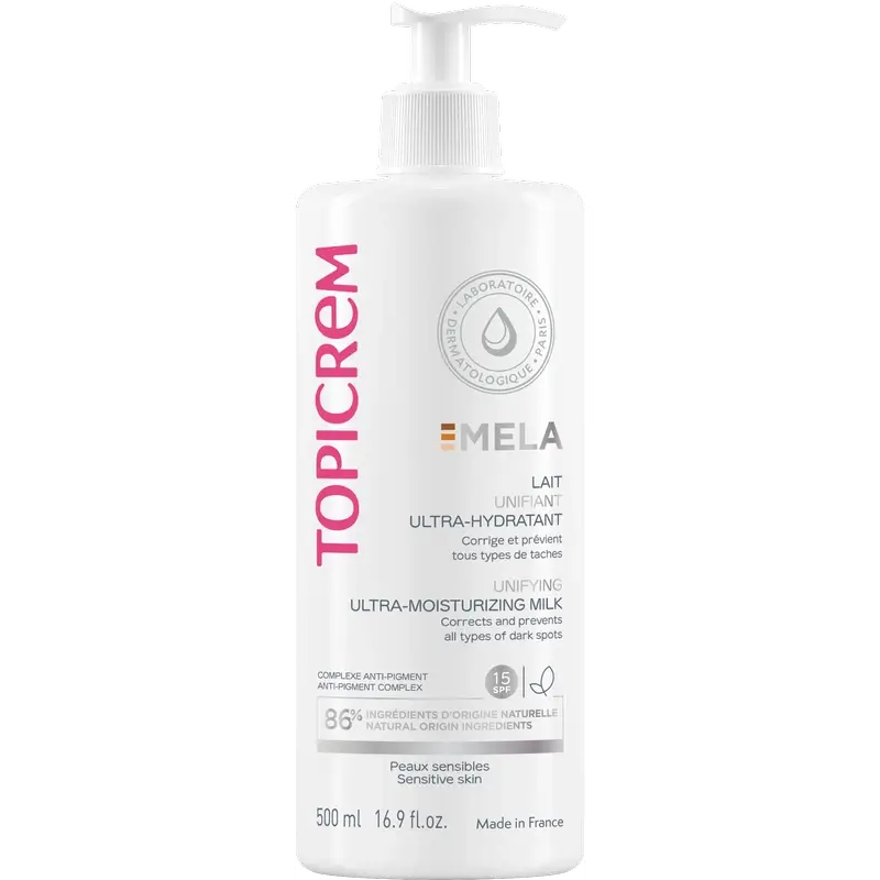 Topicrem Mela Ultra-feuchtigkeitsspendende, vereinheitlichende Körpermilch, spf15 500 ml