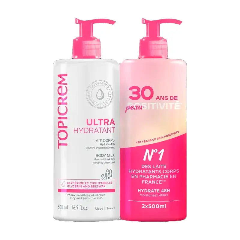 Topicrem Feuchtigkeitsspendende Körpermilchpackung, 2x500 ml