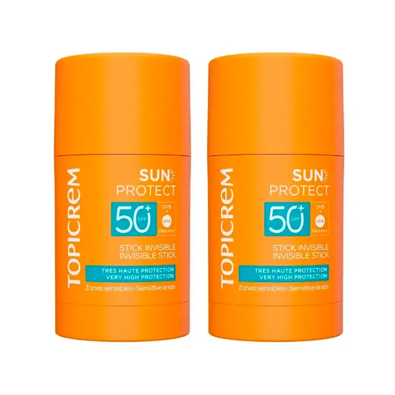 Topicrem Sun Protect Unsichtbarer Stick Spf50+, Packung 2 x 15 Gr