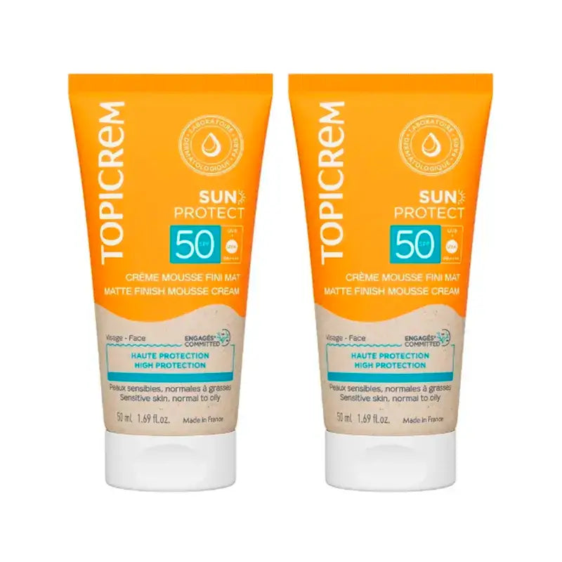 Topicrem Sun Protect Matte Finish Mousse Creme Spf50, Packung 2 x 50 Ml