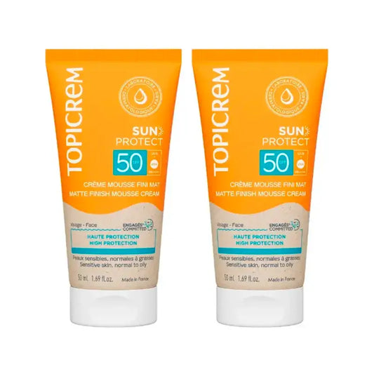 Topicrem Sun Protect Matte Finish Mousse Creme Spf50, Packung 2 x 50 Ml