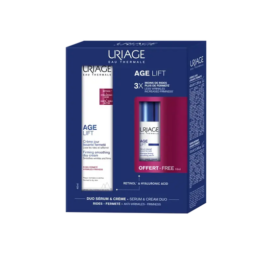 Uriage Age Lift Straffende Anti-Aging Tagescreme, 40 ml + Intensives Anti-Falten-Serum 10 ml + Geschenk