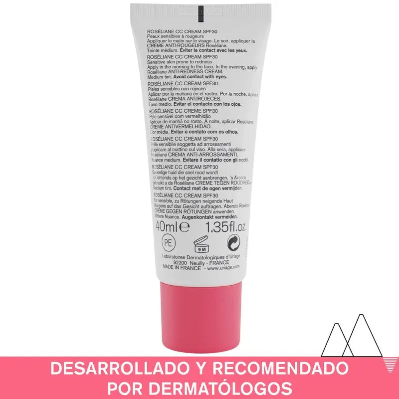 Uriage Roséliane Cc Creme Spf30 Farbige Creme für empfindliche, gerötete, Rosacea und hyperreaktive Haut, 40 ml