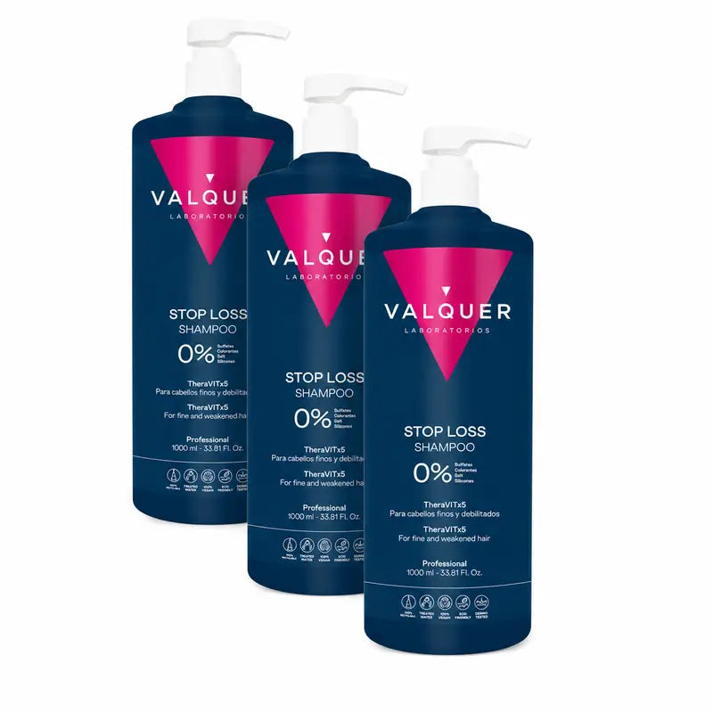 Valquer Haarpflege Anti-Haarausfall Shampoo, Stop Loss, Packung 3 x 1000 ml