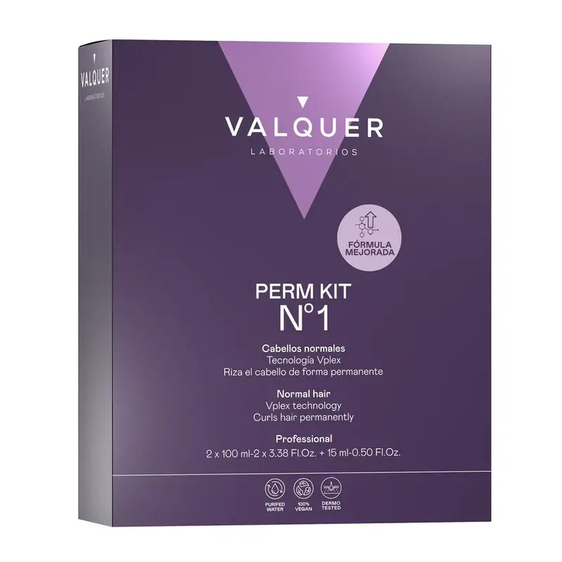 Valquer Professional Perming Kit Nr. 1 - Normales Haar - 3-stufige, lang anhaltende Locken