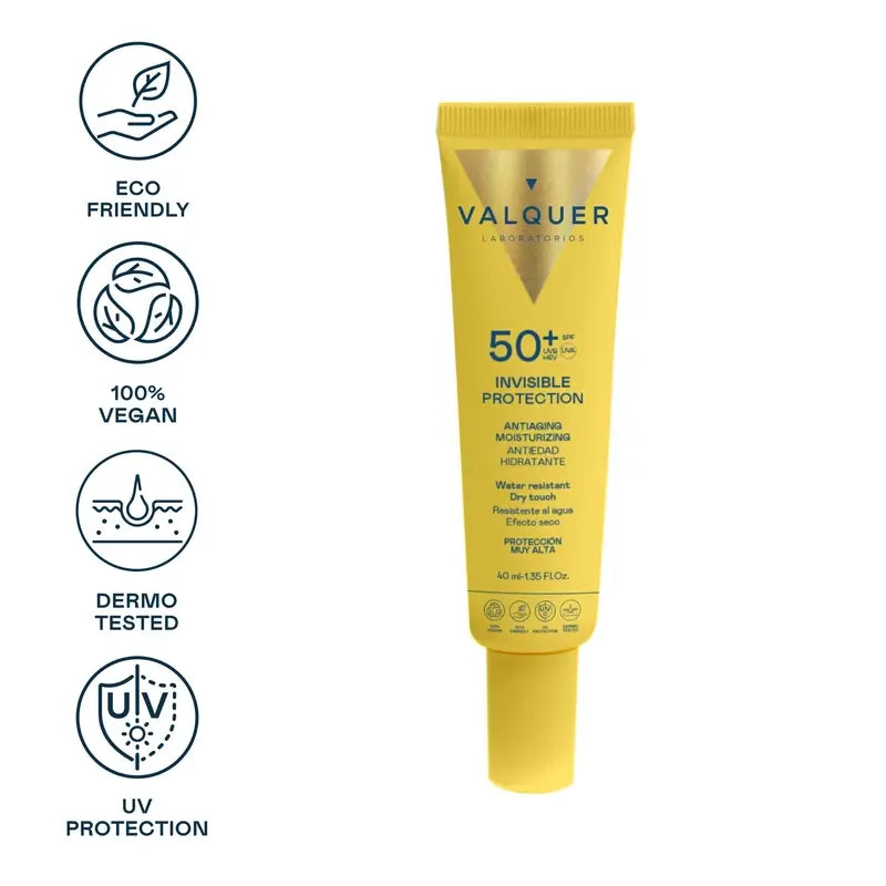 Valquer Sunscreen Gesichts-Sonnenschutz 50+ Unsichtbarer Schutz, 40 ml