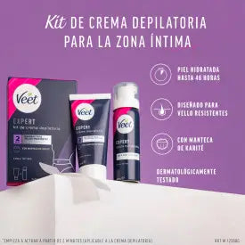 Veet Expert Haarentfernungsset Intimbereich, Enthaarungscreme 50 ml Frau und Schaum 50 ml