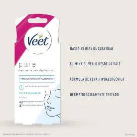 Veet Pure Pure Enthaarungs-Kaltwachsstreifen für die Gesichtsenthaarung, 40 Streifen