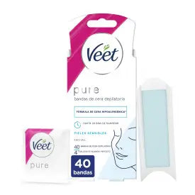 Veet Pure Pure Enthaarungs-Kaltwachsstreifen für die Gesichtsenthaarung, 40 Streifen