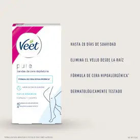 Veet Pure Pure Cold Wax Enthaarungswachsstreifen für Beine und Körper, 40 Streifen
