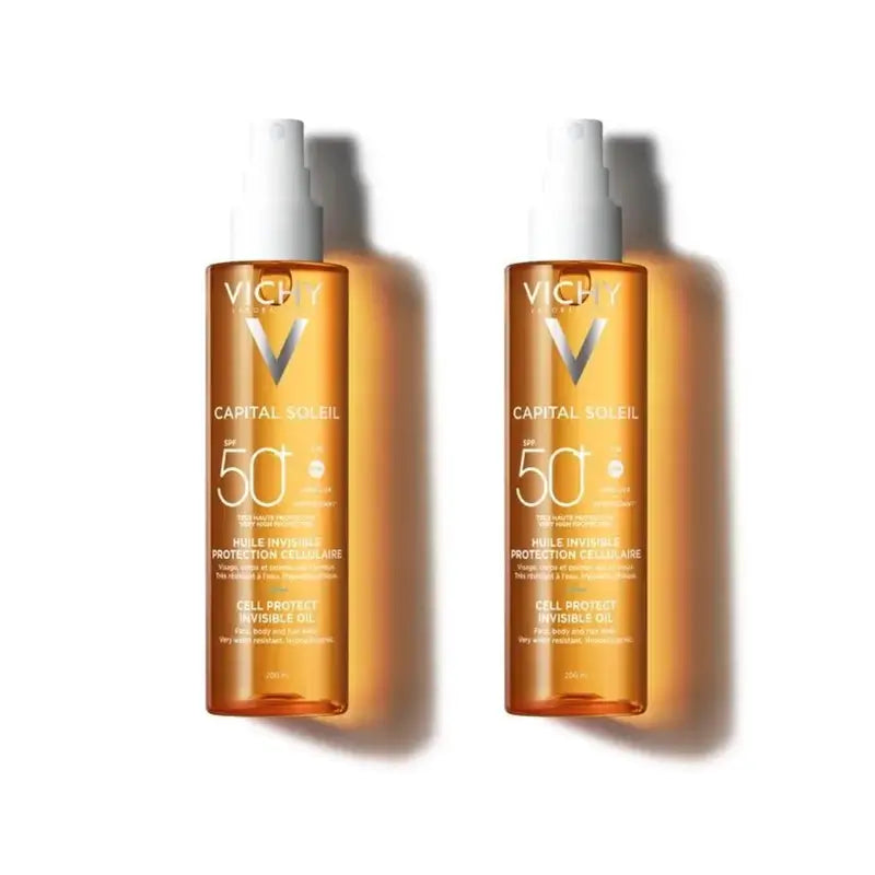 Vichy Capital Soleil Unsichtbarer Zellschutz Unsichtbares Öl Spf 50+ Sonnenschutz, 2X200 Ml