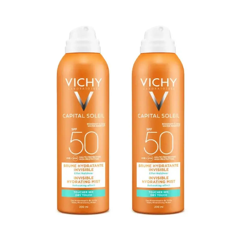 Vichy Capital Soleil Unsichtbarer feuchtigkeitsspendender Nebel Spf 50, 2X200 Ml