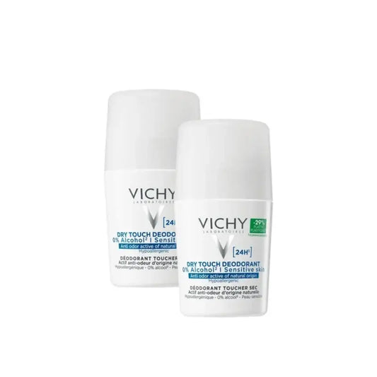 Vichy 24-Stunden-Deodorant „Tacto Seco“ Roll-On, 0 % Alkohol, 50 ml, 2er-Pack