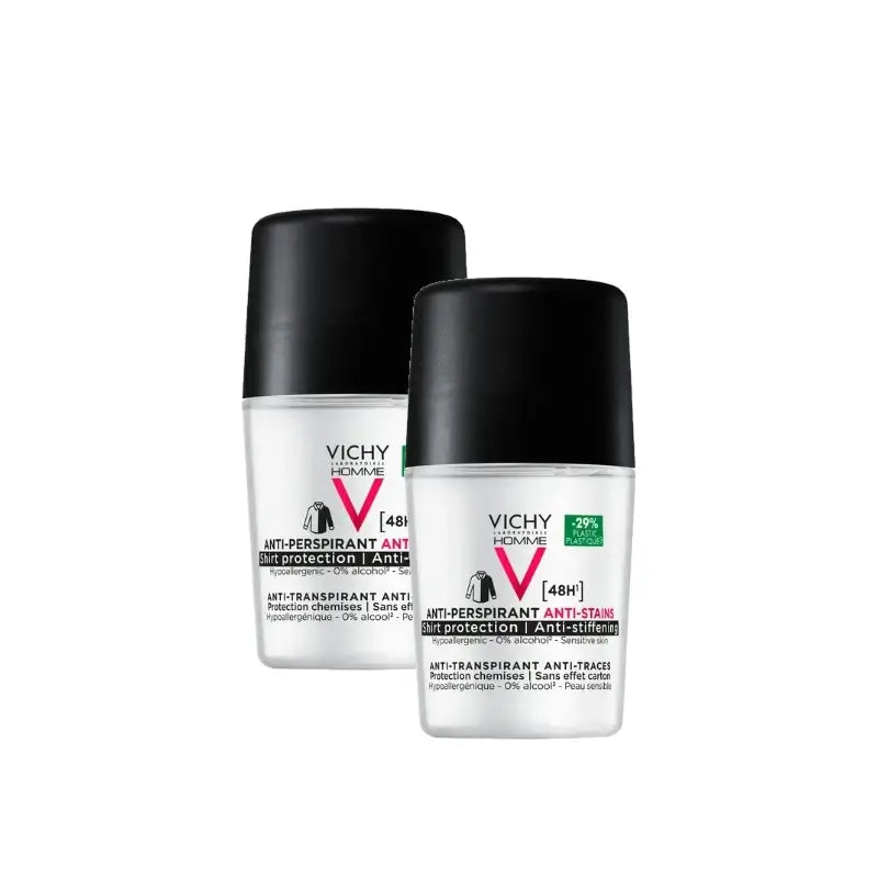 Vichy Homme 48-Stunden-Deodorant mit schweißhemmender und fleckenverhindernder Wirkung, Roll-on, 50 ml, 2er-Pack