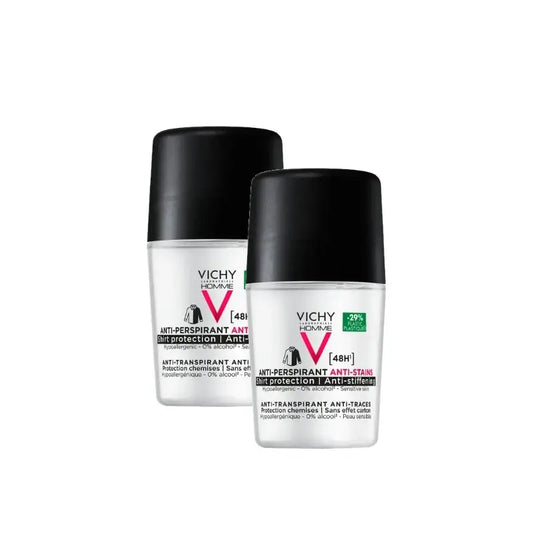 Vichy Homme 48-Stunden-Deodorant mit schweißhemmender und fleckenverhindernder Wirkung, Roll-on, 50 ml, 2er-Pack