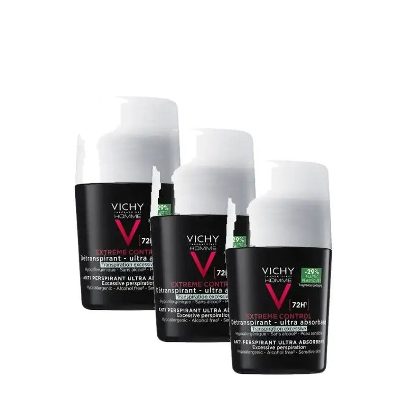 Vichy Homme Antitranspirant-Deo „Extreme Control 72H“ Roll-On 50 ml, 3er-Pack