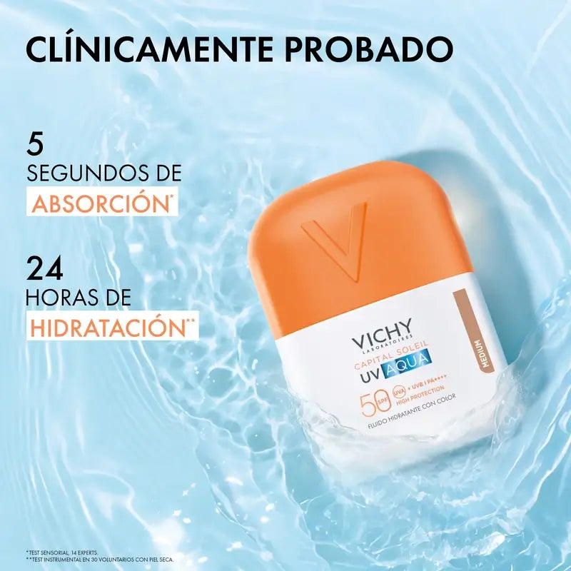Vichy Solar Uv Aqua Hydrating Fluid Spf50 Mitteltönig, 50 ml