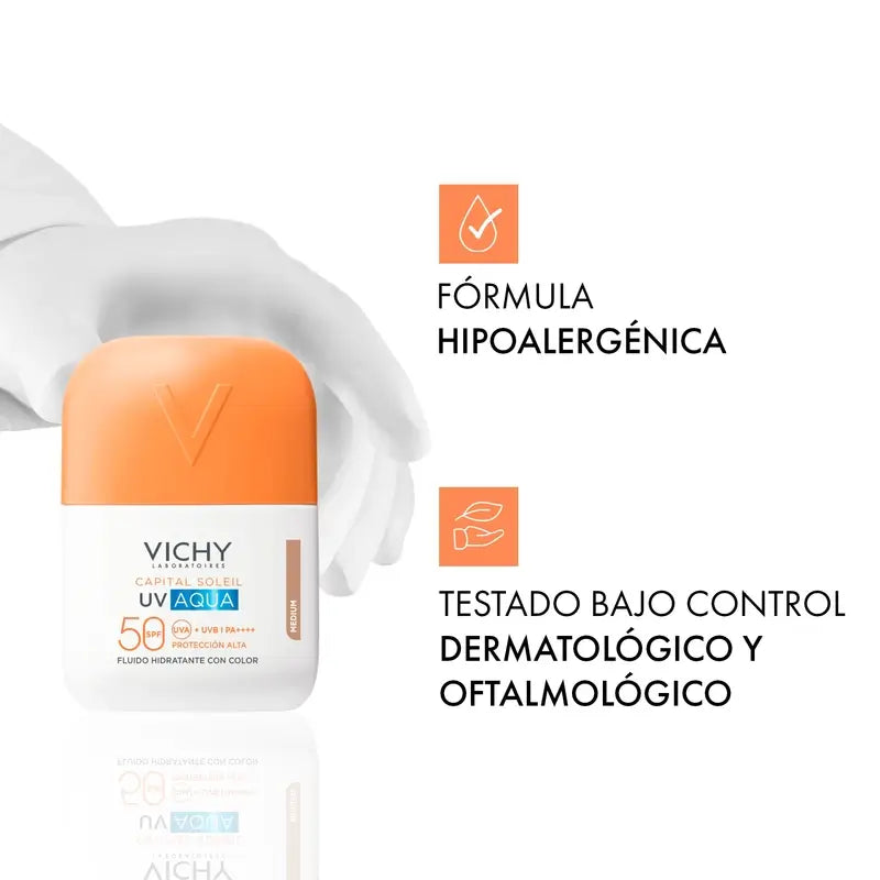 Vichy Solar Uv Aqua Hydrating Fluid Spf50 Mitteltönig, 50 ml