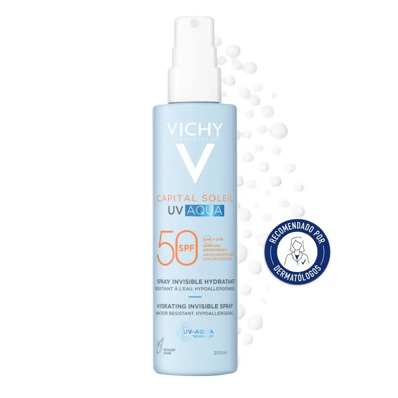 Vichy Solar Uv Aqua Spray Unsichtbares Feuchtigkeits-Spray Spf50, 200 ml