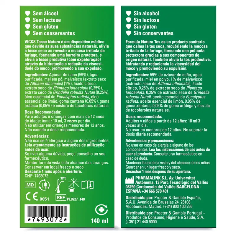 Vicks Formula Natura Trockener & Produktiver Husten, 140 ml
