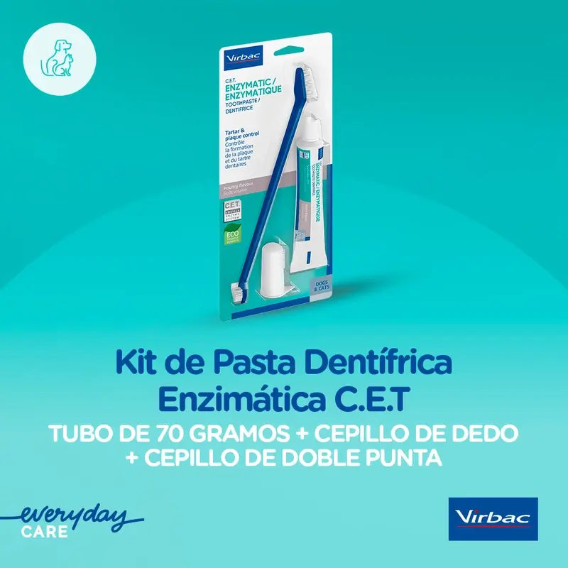 Virbac Cet Kit Bürste + Enzymatische Zahnpasta 70 gr für Haustiere