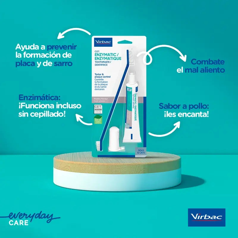 Virbac Cet Kit Bürste + Enzymatische Zahnpasta 70 gr für Haustiere