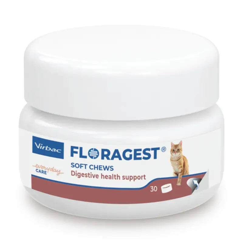 Virbac Floragest Soft Chews – Verdauungsförderndes Ergänzungsfuttermittel für Katzen, 1 Dose mit 30 Kausnacks