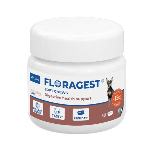 Virbac Floragest® Soft Chews – Verdauungsergänzungsmittel für kleine Hunde, 1 Dose mit 30 Kausnacks