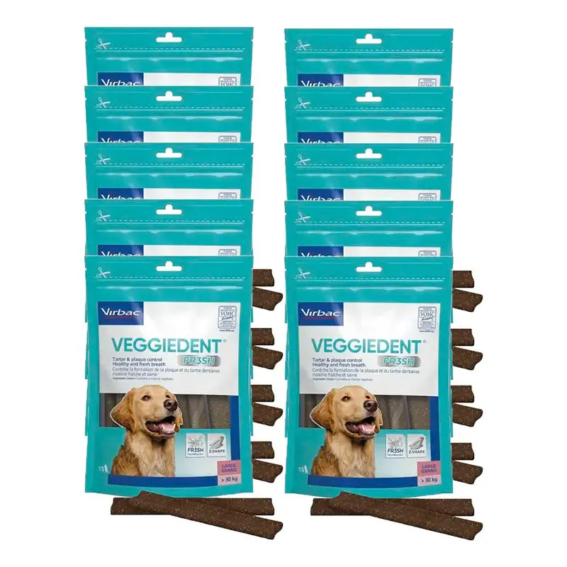 Virbac Veggiedent Fr3sh L, Zahnpflege-Snacks für Hunde großer Rassen, 10er-Pack