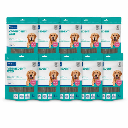 Virbac Veggiedent Fr3sh L, Zahnpflege-Snacks für Hunde großer Rassen, 10er-Pack