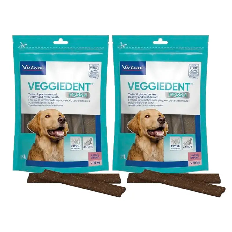Virbac Veggiedent Fr3sh L, Zahnpflege-Snacks für Hunde großer Rassen, 2er-Pack