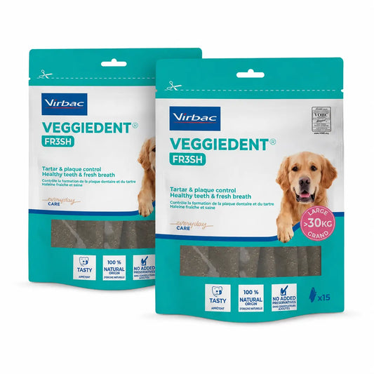 Virbac Veggiedent Fr3sh L, Zahnpflege-Snacks für Hunde großer Rassen, 2er-Pack
