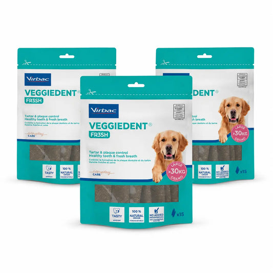 Virbac Veggiedent Fr3sh L, Zahnpflege-Snacks für Hunde großer Rassen, 3er-Pack