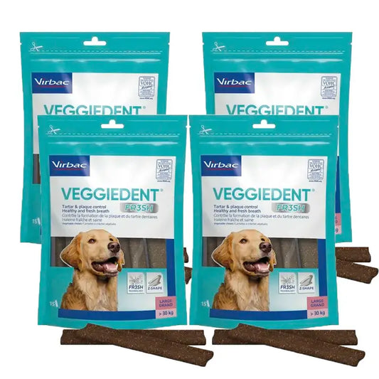 Virbac Veggiedent Fr3sh L, Zahnpflege-Snacks für Hunde großer Rassen, Packung mit 4 Einheiten
