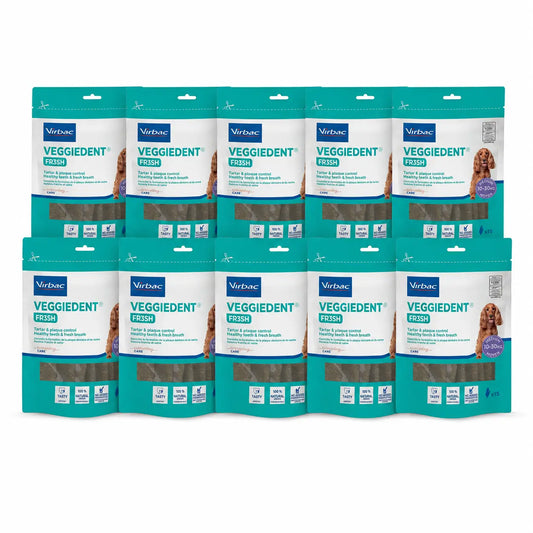Virbac Veggiedent Fr3sh M, Zahnpflege-Snacks für Hunde mittlerer Rassen, 10er-Pack