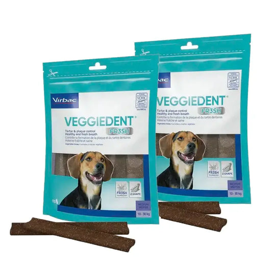 Virbac Veggiedent Fr3sh M, Zahnpflege-Snacks für Hunde mittlerer Rassen, 2er-Pack