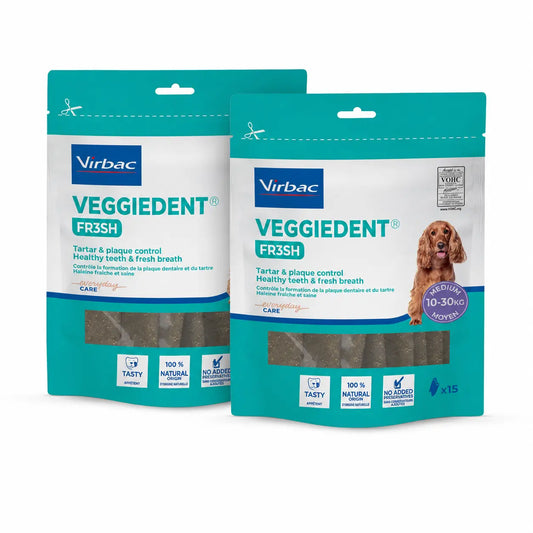 Virbac Veggiedent Fr3sh M, Zahnpflege-Snacks für Hunde mittlerer Rassen, 2er-Pack