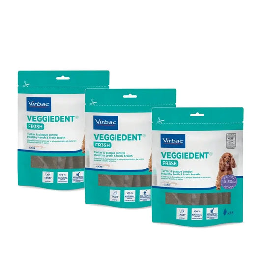 Virbac Veggiedent Fr3sh M, Zahnpflege-Snacks für Hunde mittlerer Rassen, 3er-Pack