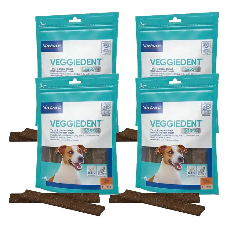 Virbac Veggiedent Fr3sh S, Zahnpflege-Snacks für Hunde kleiner Rassen, Packung mit 4 Einheiten