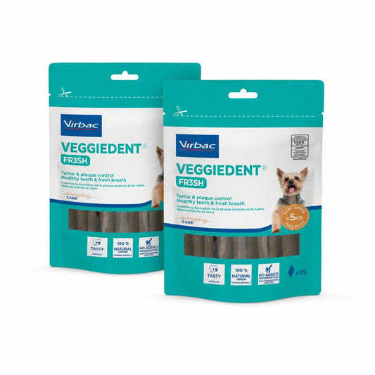 Virbac Veggiedent Fr3sh XS, Zahnpflege-Snacks für Hunde sehr kleiner Rassen, 2er-Pack